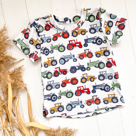 Grow With Me Curved Hem Tee - Tractor Parade