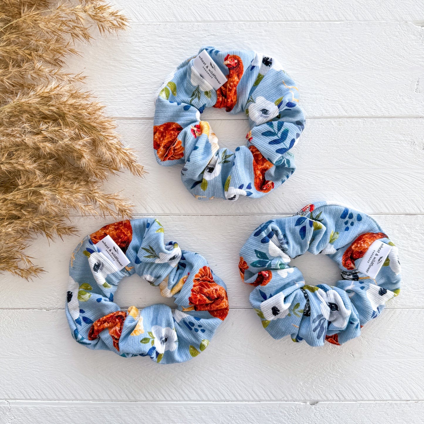Luxe Scrunchies - Blue Chickens