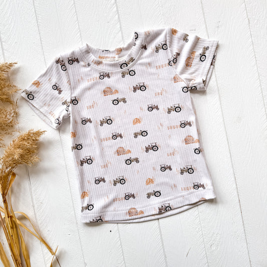 Curved Hem Tee - Tractors & Wheat