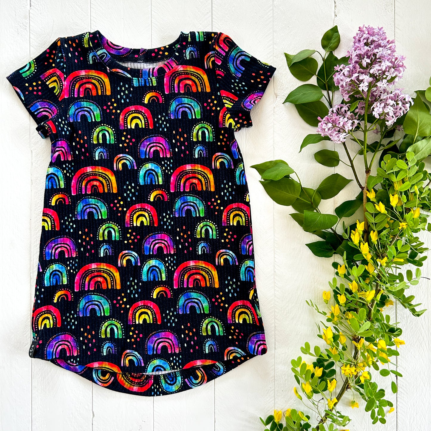 Grow With Me Chamomile Tee Dress - Bright Rainbows