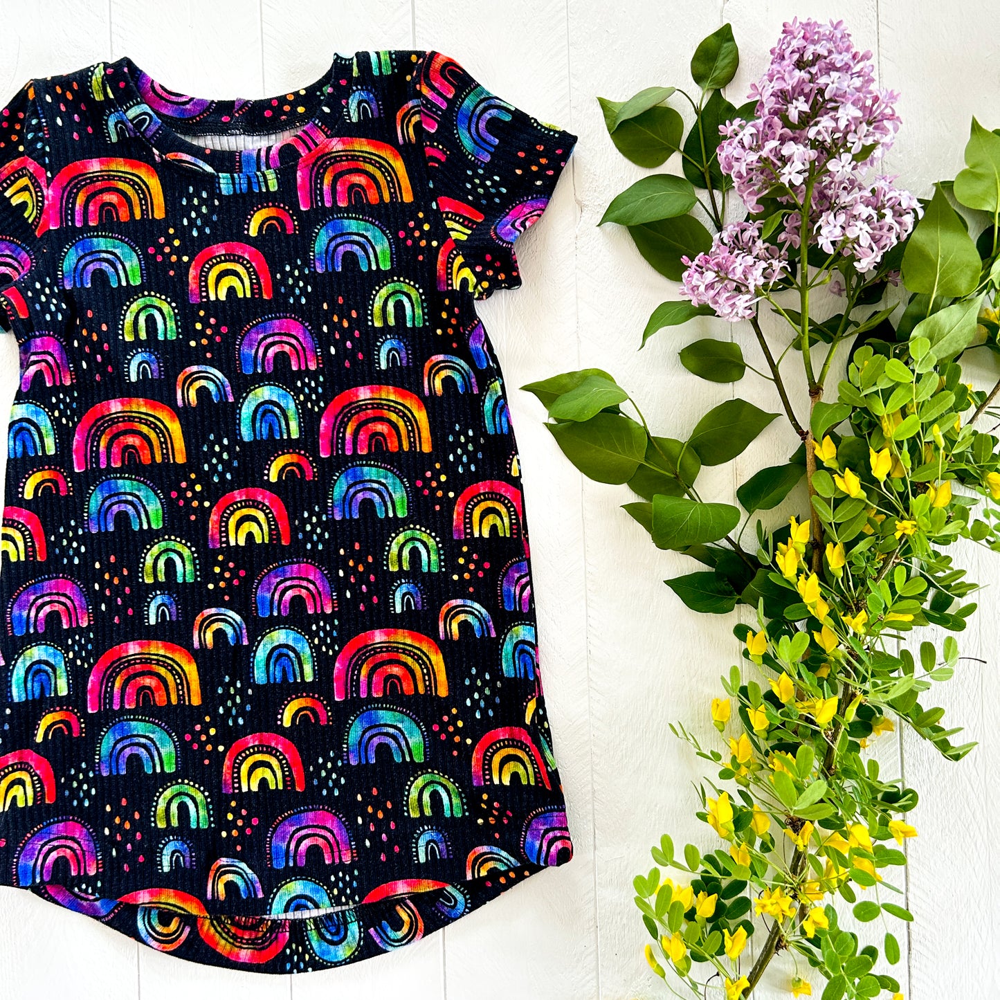 Grow With Me Chamomile Tee Dress - Bright Rainbows