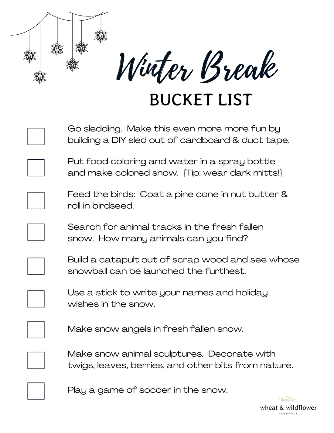 Winter Break Bucket List