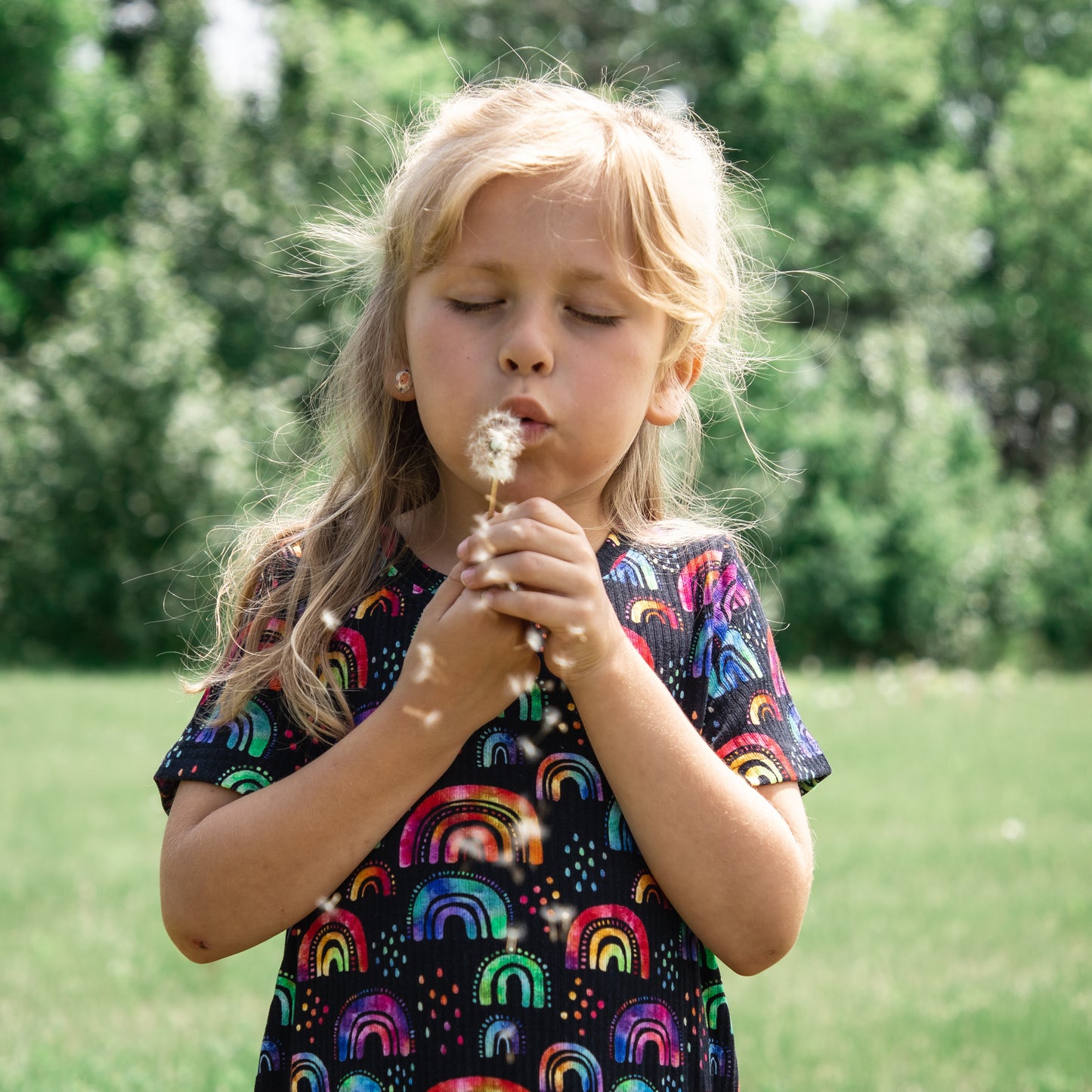 Grow With Me Chamomile Tee Dress - Bright Rainbows