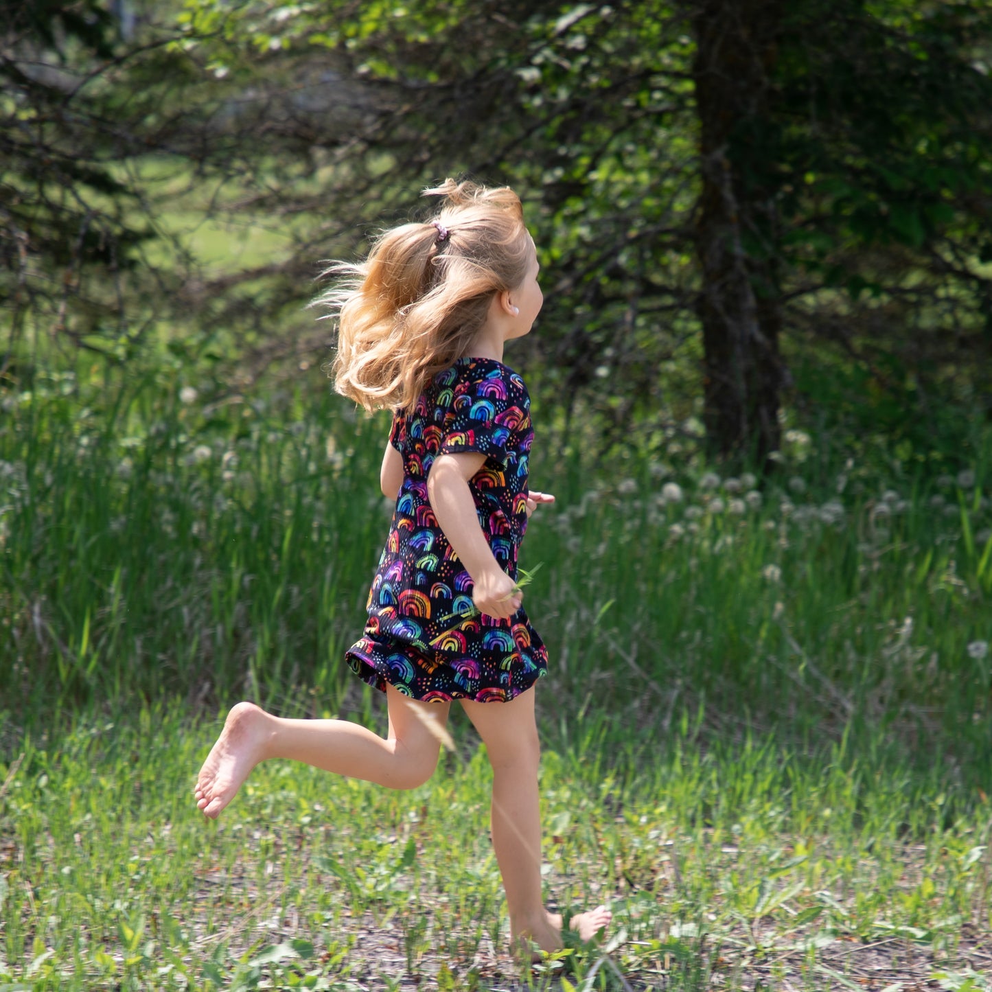 Grow With Me Chamomile Tee Dress - Bright Rainbows