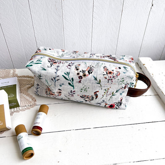 Boxy Windsor Zipper Pouch - Floral Chickens
