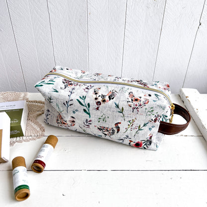 Boxy Windsor Zipper Pouch - Floral Chickens