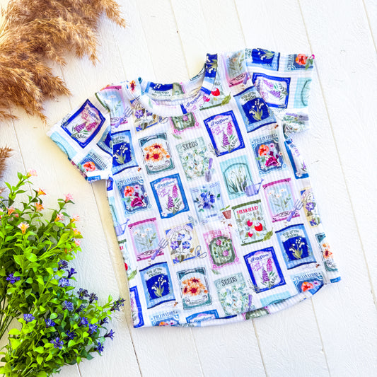 Curved Hem Tee - Flower Seed Packets