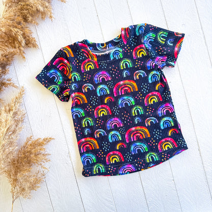 Curved Hem Tee - Bright Rainbows