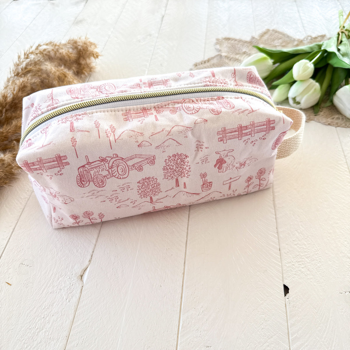 Boxy Windsor Zipper Pouch - Pink Farm Life