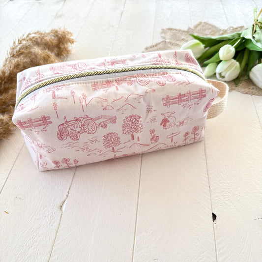 Boxy Windsor Zipper Pouch - Pink Farm Life