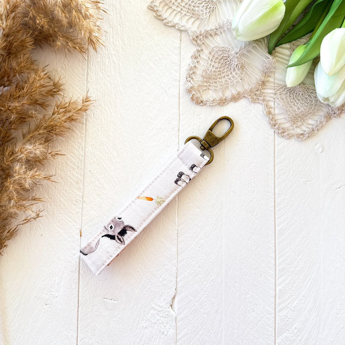Canvas Wristlet Key Chain - Baby Farm Animals