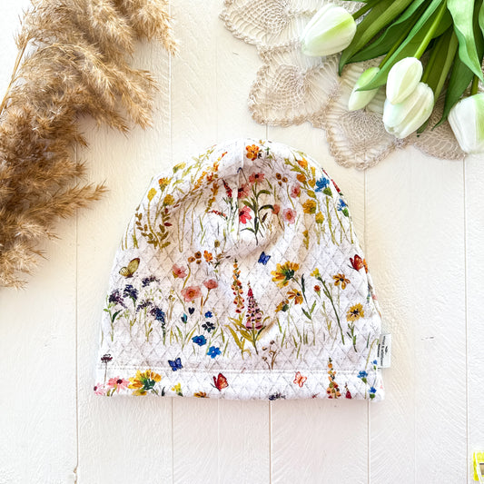 Faux Quilted Butterfly Garden Lined Beanie