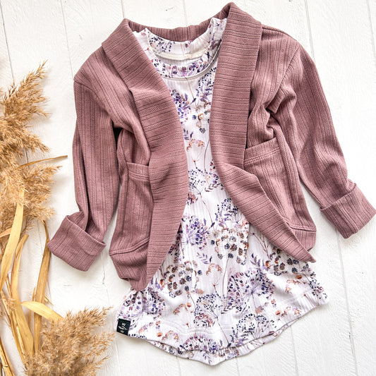 Essential Cardigan - Mauve Pointelle