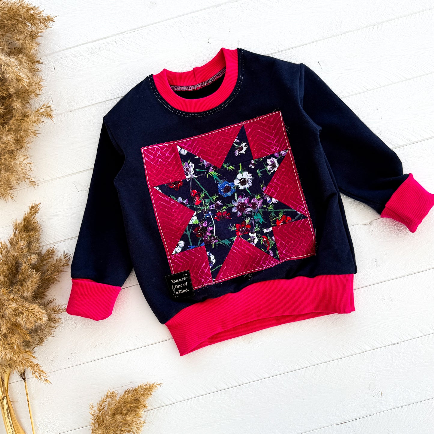 Sawtooth Star Lounge Sweater OOAK Navy & Fuchsia