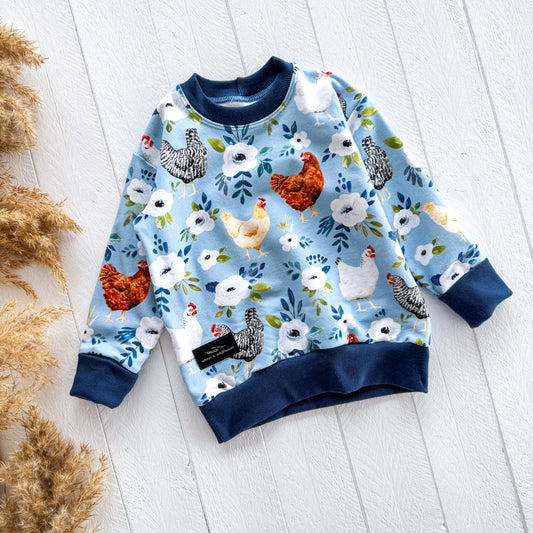 Blue Floral Chickens Lounge Sweater