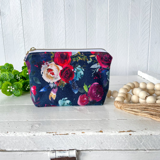 Winter Floral (Navy)  Zipper Pouch - Solid Print