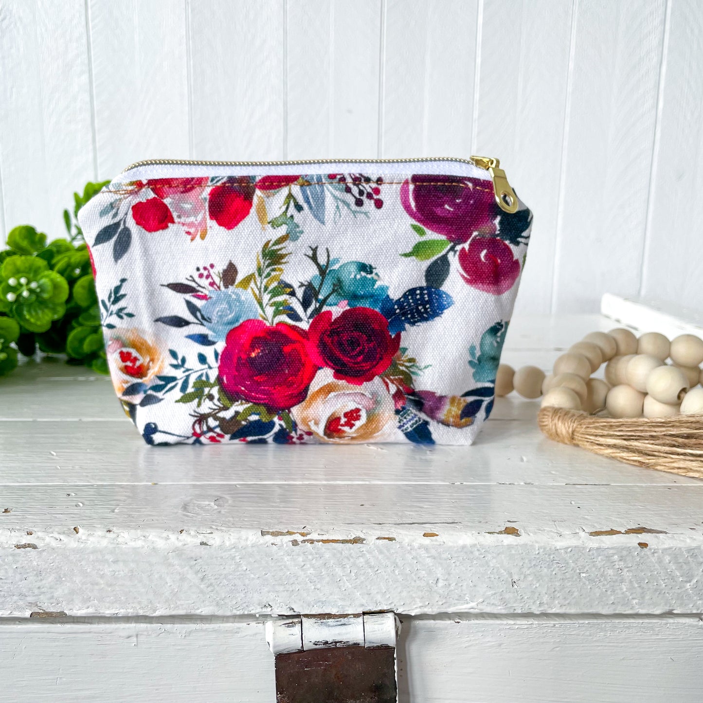 Winter Floral (White)  Zipper Pouch - Solid Print