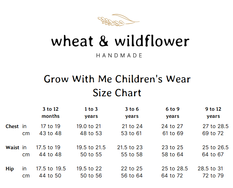 wheatamdwildflower grow with me size chart