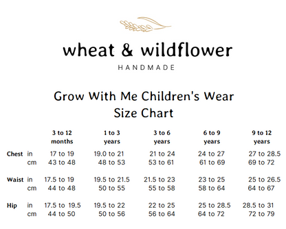 Wheat and Wildflower Grow With Me Size Chart
